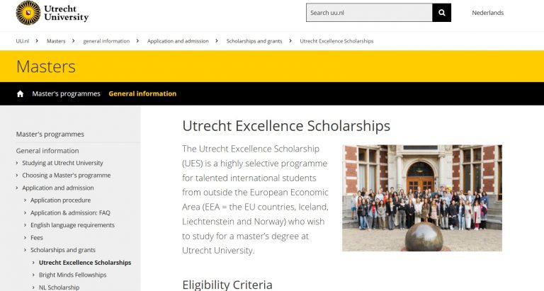 Utrecht Excellence Scholarships for International Students