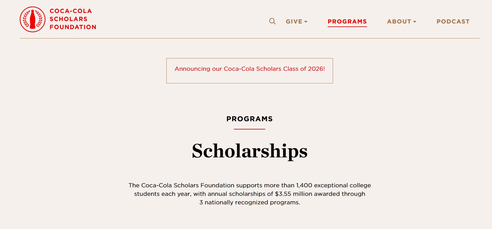 Coca-Cola Scholars Foundation Scholarship 2026