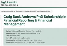 Craig Buck Andrews Scholarship 2025/2026 for PhD at Victoria University of Wellington Craig Buck Andrews Scholarship
