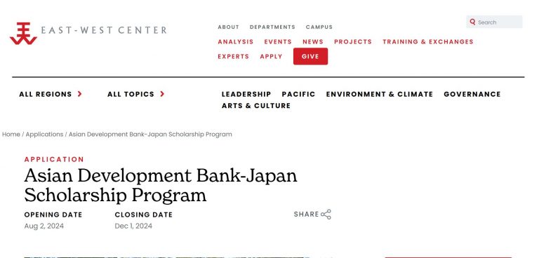 University of Hawaii ADB Scholarship in USA 2025
