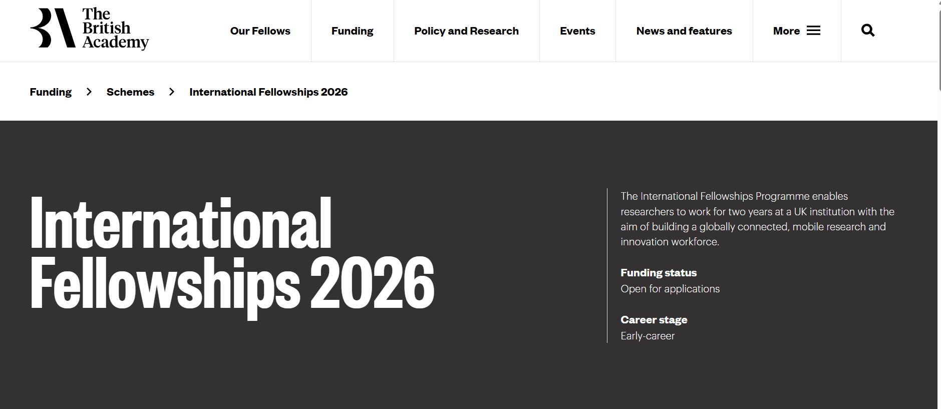 British Academy International Fellowships 2026 in the UK