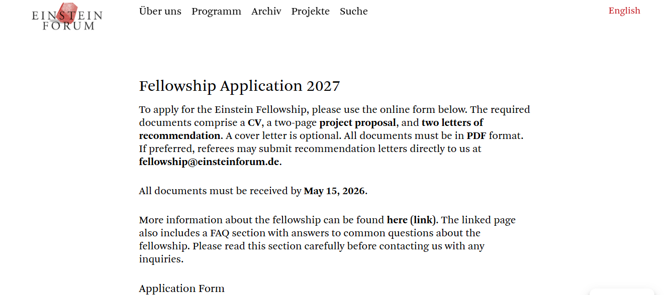 Einstein Fellowship 2027 in Germany