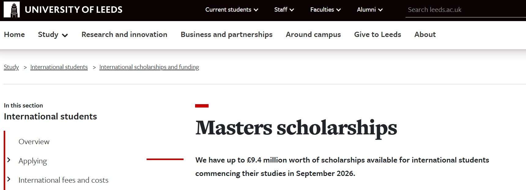 Leeds University Business School Scholarship 2026 in the UK