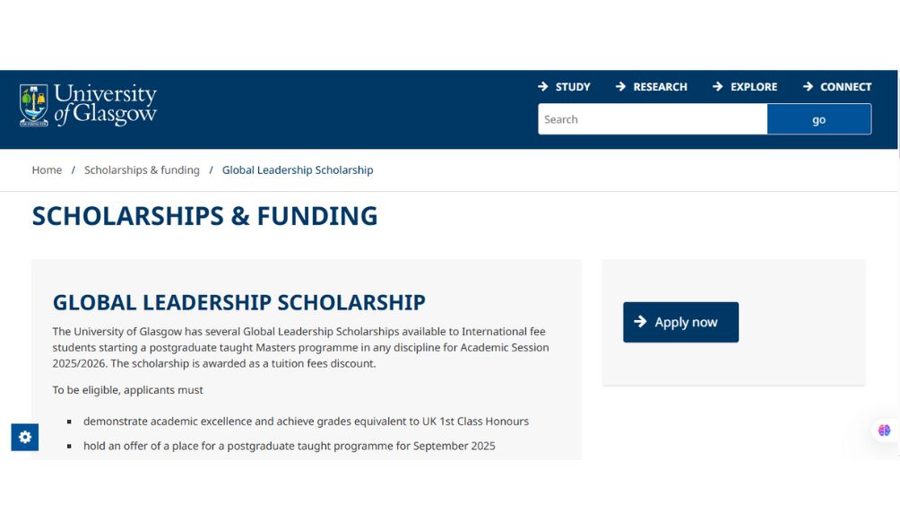 University of Glasgow Global Leadership Scholarships