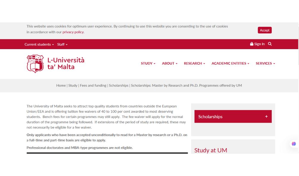 University of Malta Scholarships 2025