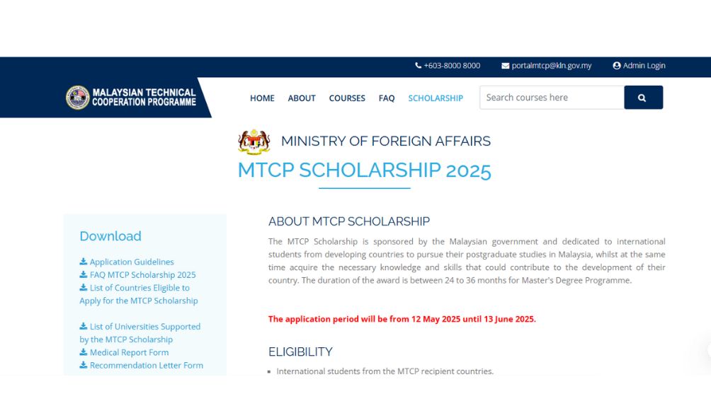MTCP Scholarships in Malaysia 2025