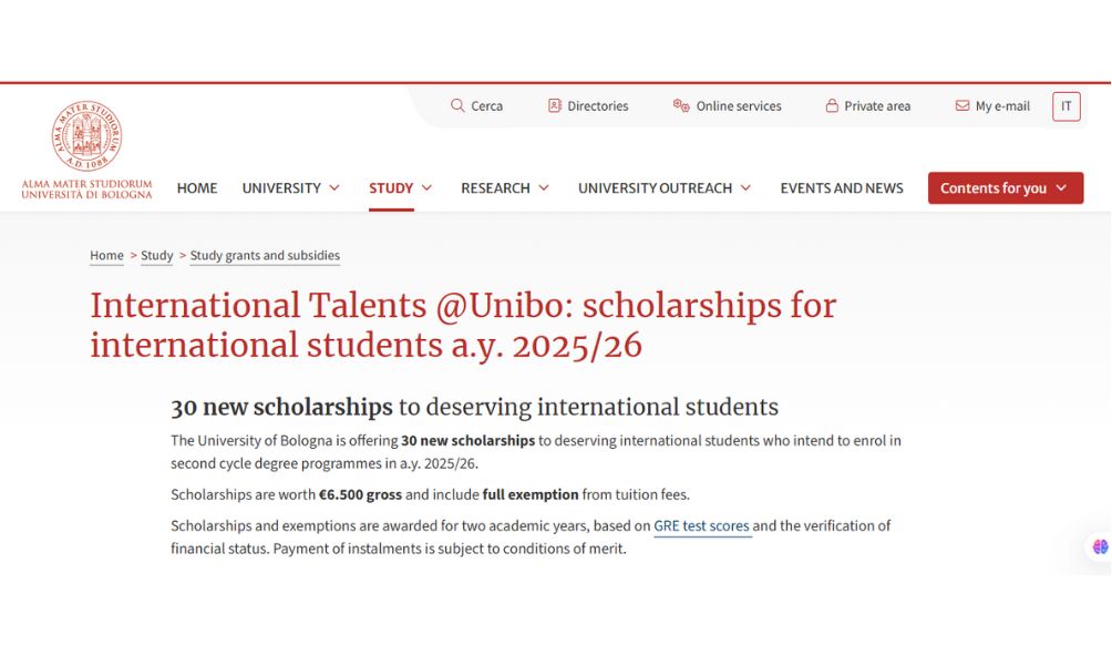 University of Bologna Scholarships 2025