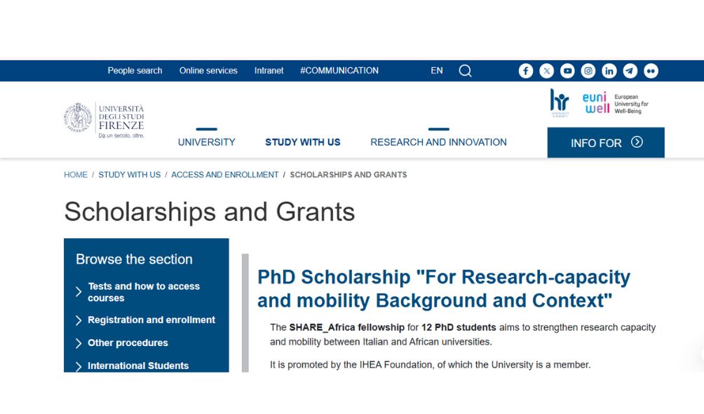 University of Florence Scholarships 2025