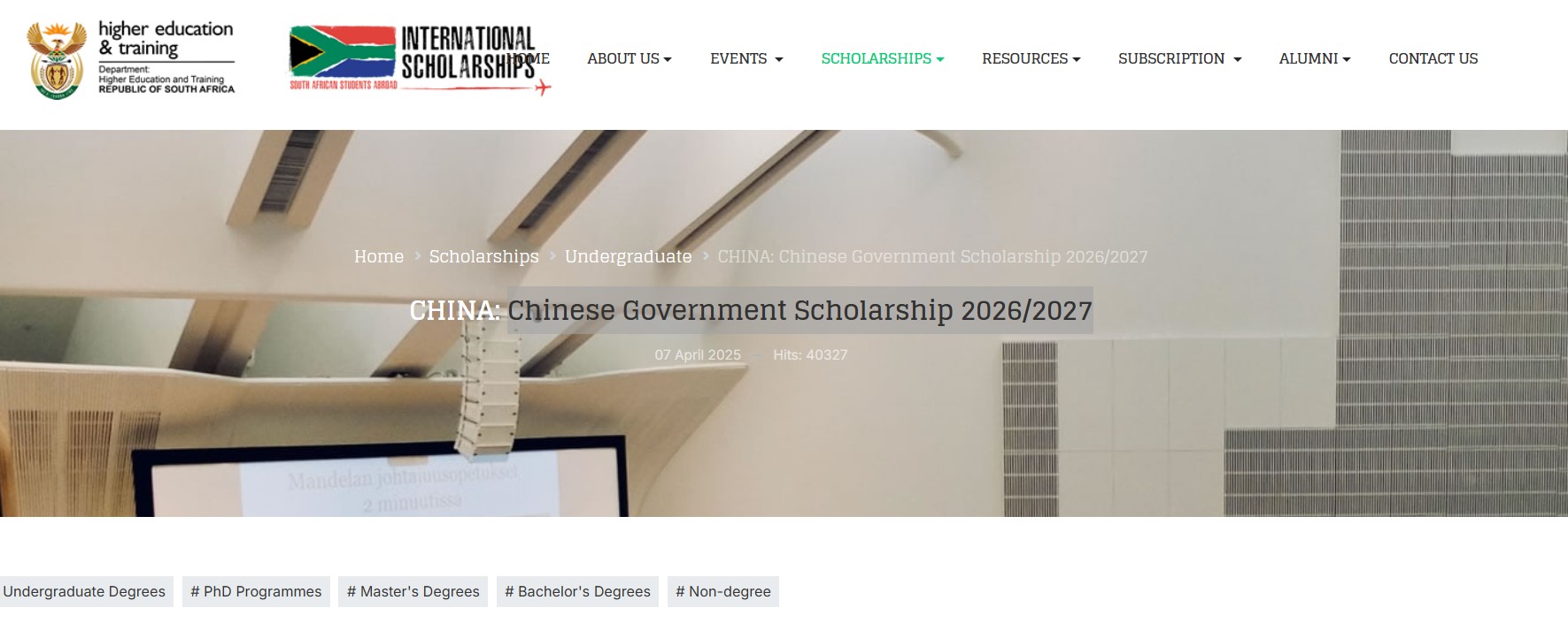 : Chinese Government Scholarship for South African Students