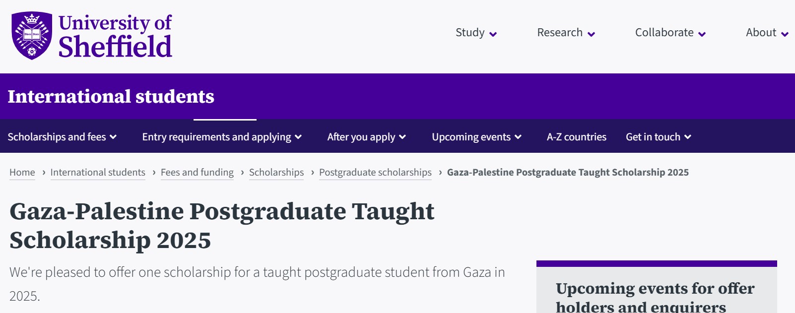 Gaza-Palestine Postgraduate Taught Scholarship 2025