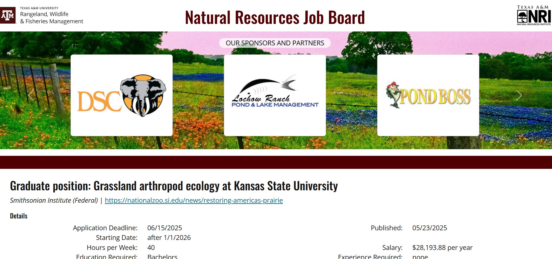 Graduate Position in Grassland Arthropod Ecology at Kansas State University