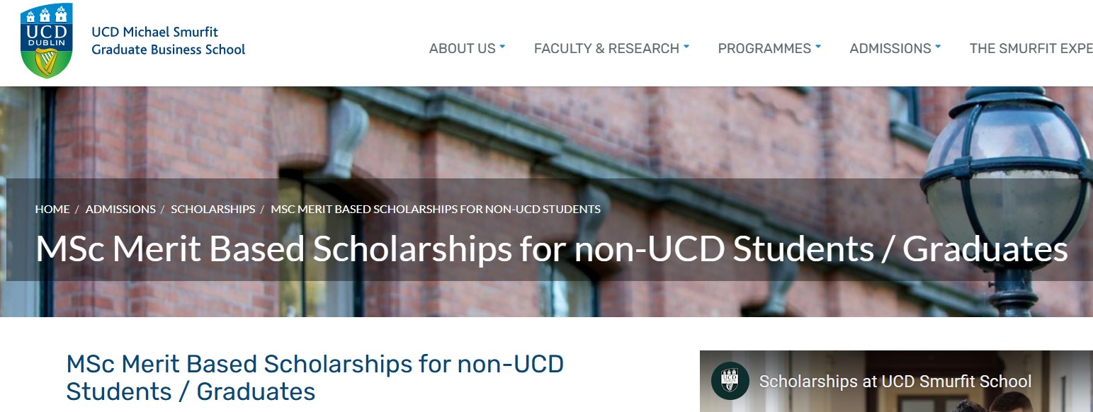 MSc Merit Based Scholarships for Non-UCD Students / Graduates 2025