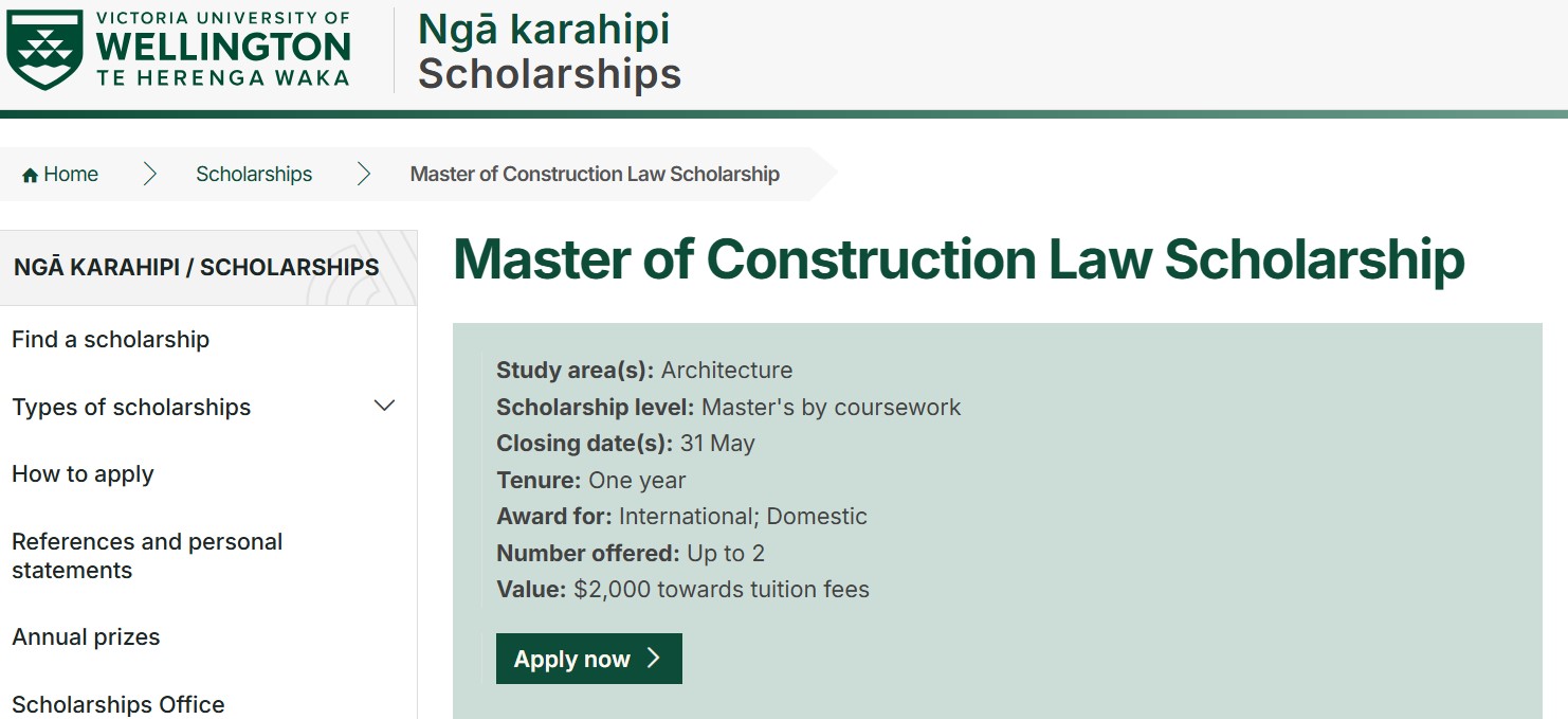 Master of Construction Law Scholarship 2025 for International Students
