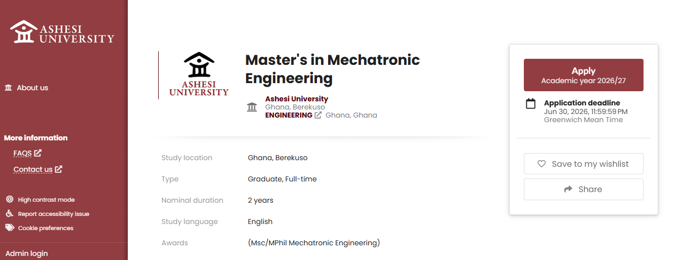 Ashesi-ETH Master’s Scholarship 