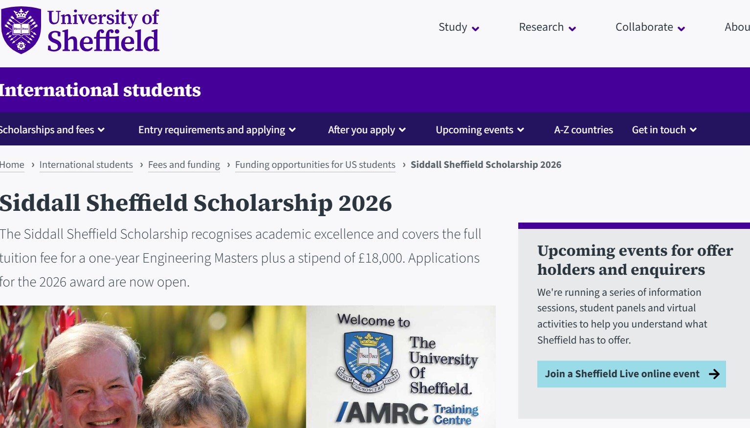 Siddall Sheffield Scholarship 2026 for Engineering Masters Students
