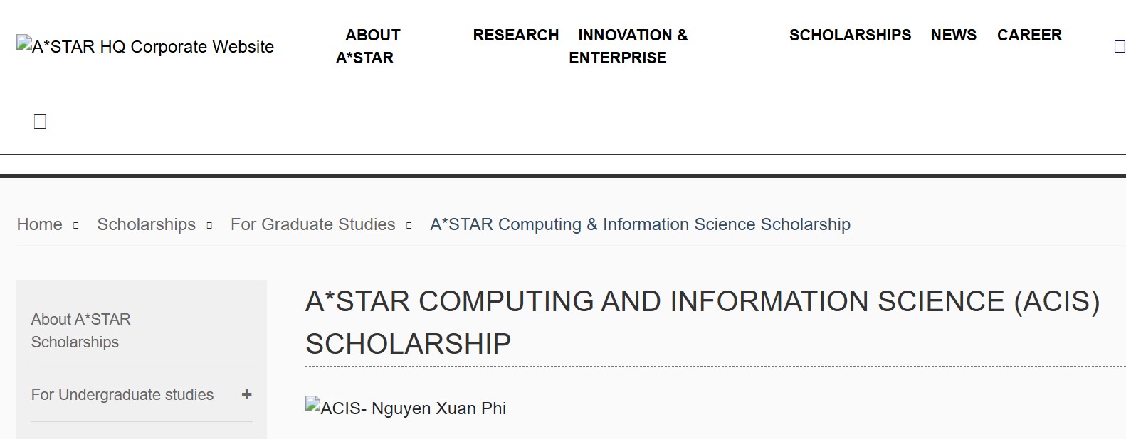 Singapore ACIS Scholarship 2025