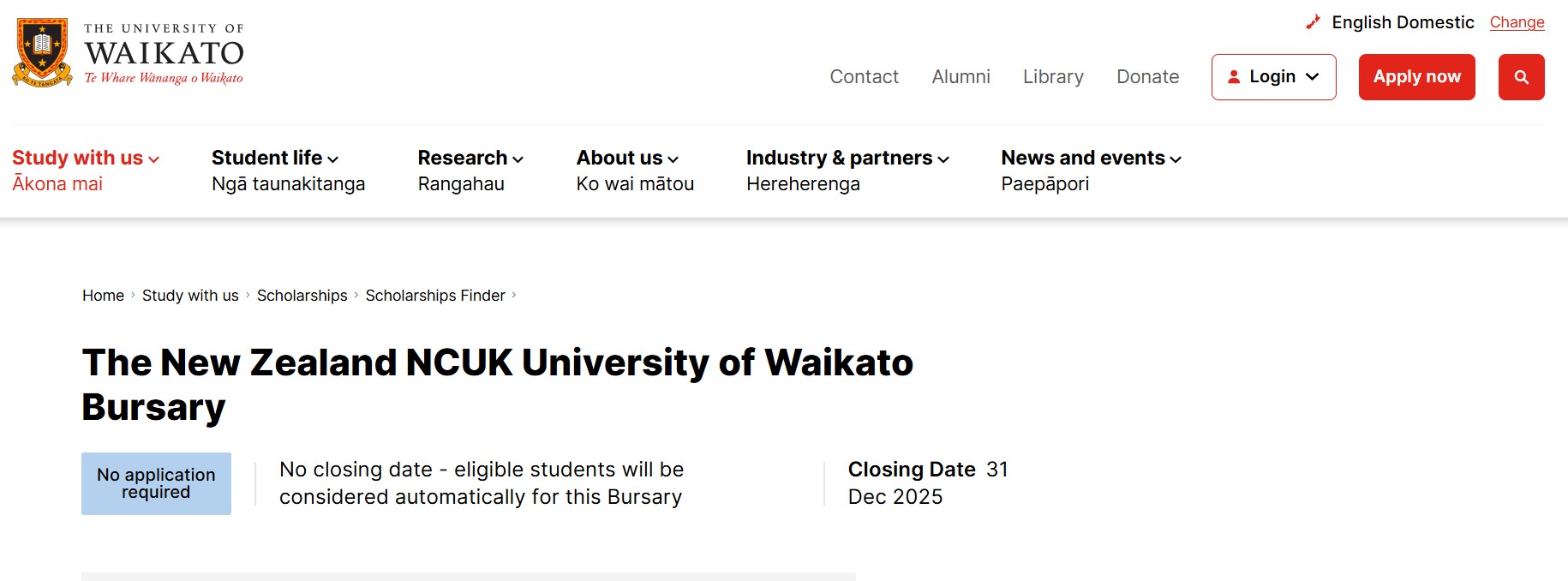 The New Zealand NCUK University of Waikato Bursary 2025