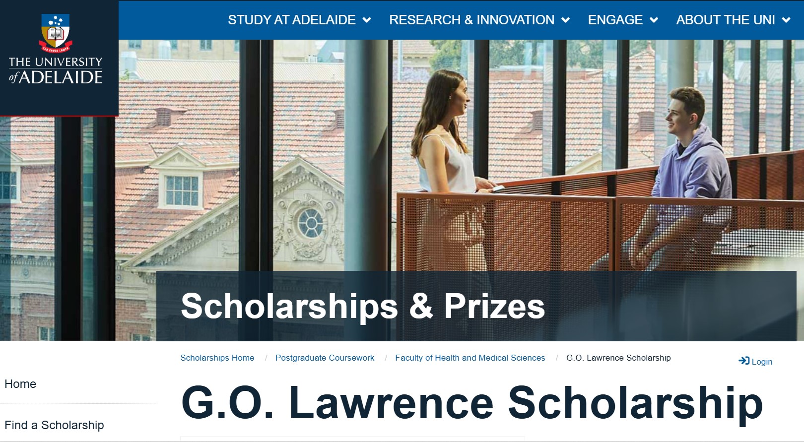 University of Adelaide G.O. Lawrence Scholarship 2025