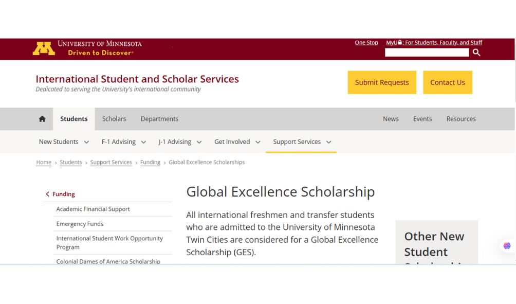 University of Minnesota Global Excellence Scholarships