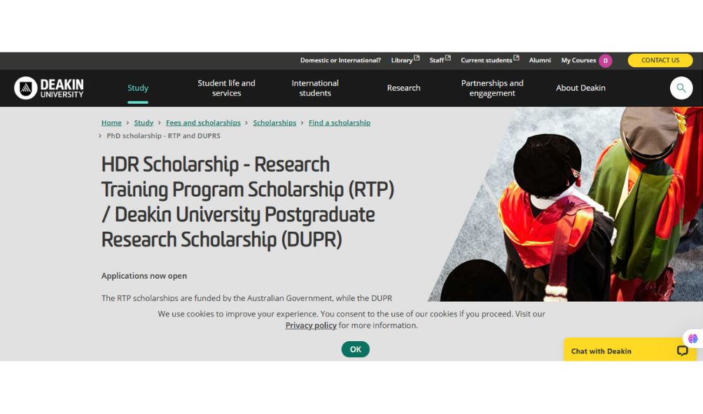 Deakin University RTP Scholarships