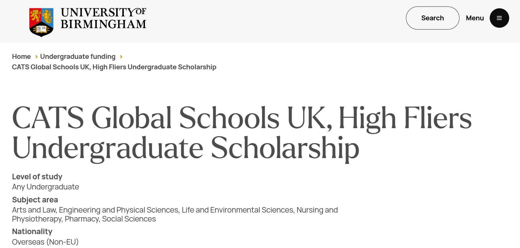 CATS Global Schools UK, High Fliers Undergraduate Scholarship 2025