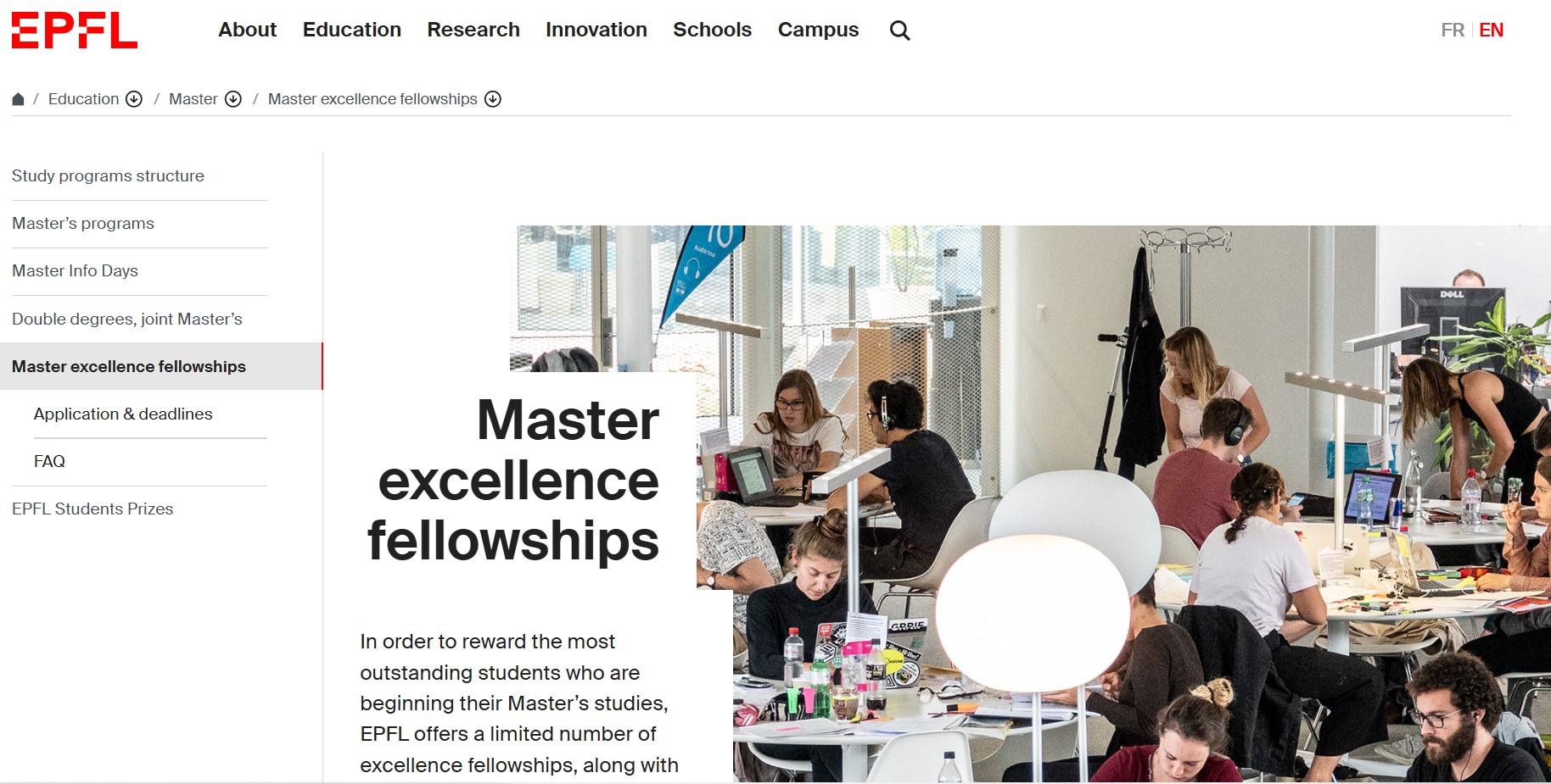 EPFL Master Excellence Fellowships 2025