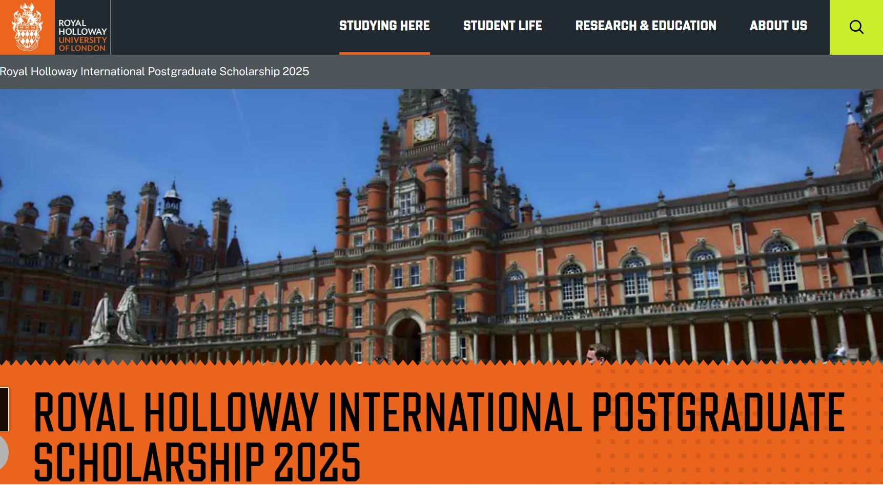 Royal Holloway International Postgraduate Scholarship 2025