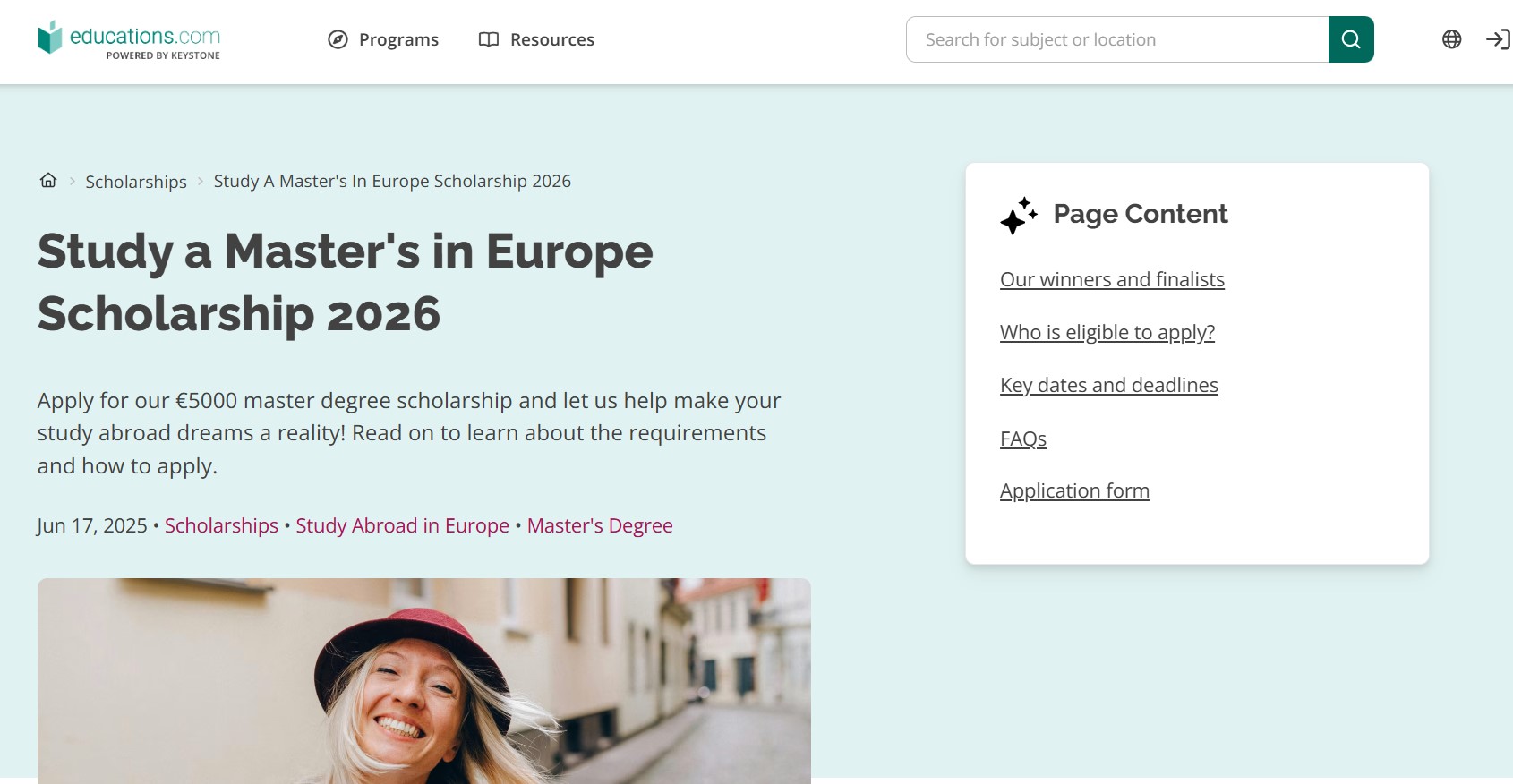 Study a Master’s in Europe Scholarship 2026