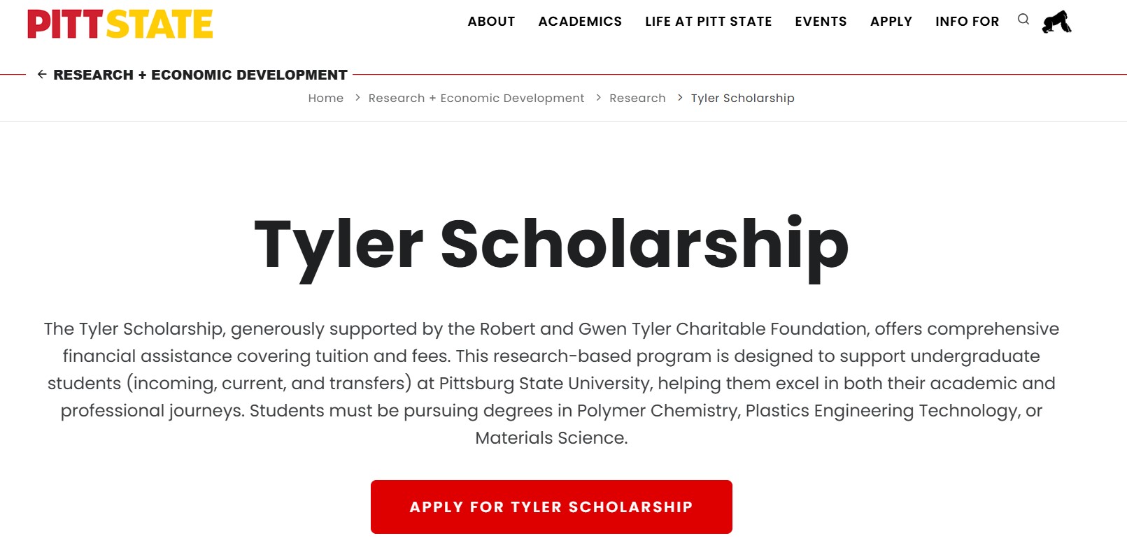 Tyler Scholarship at Pittsburg State University in USA