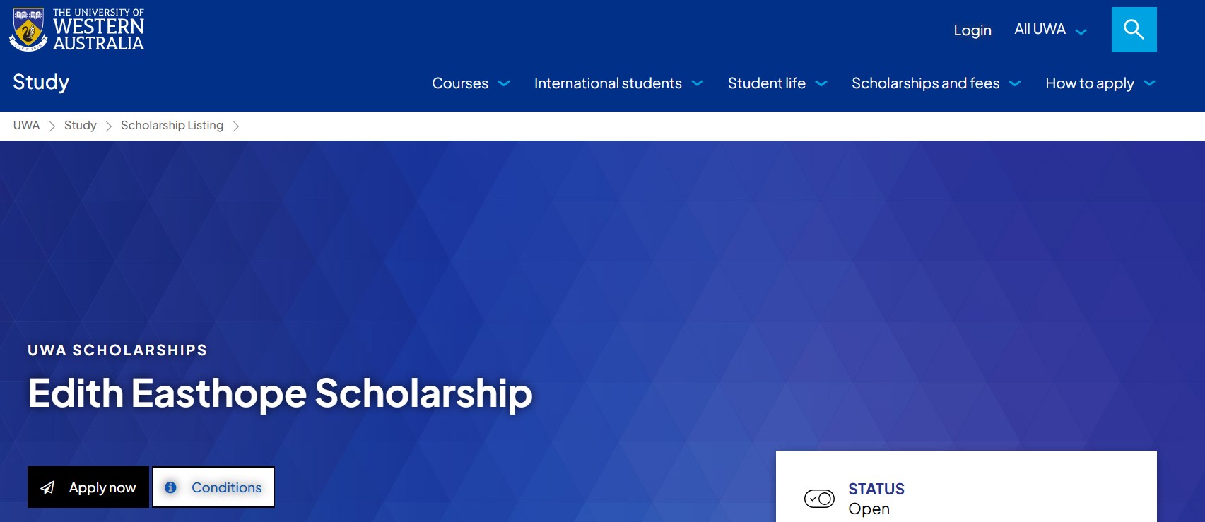 UWA Edith Easthope Scholarship 2025