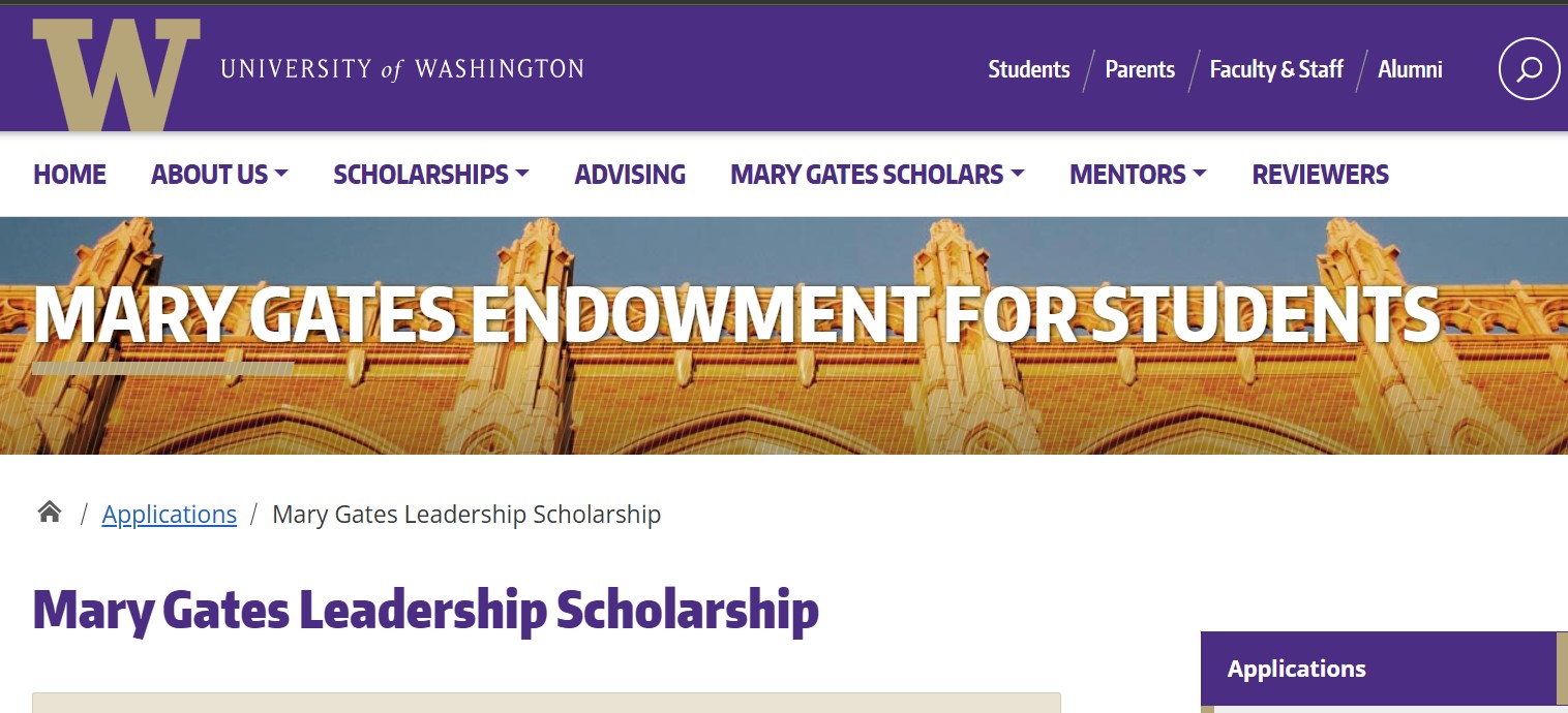 University of Washington Mary Gates Leadership Scholarship 2025