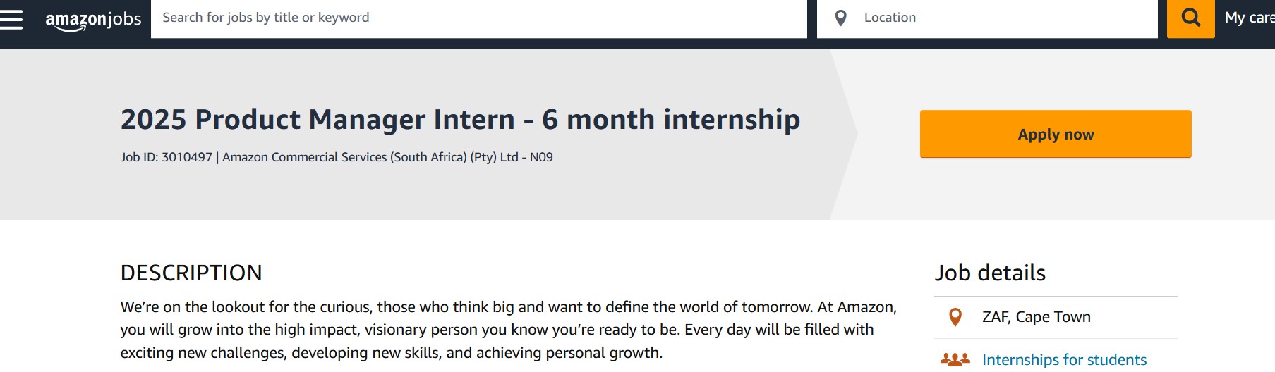 Amazon Product Manager Internship 2025