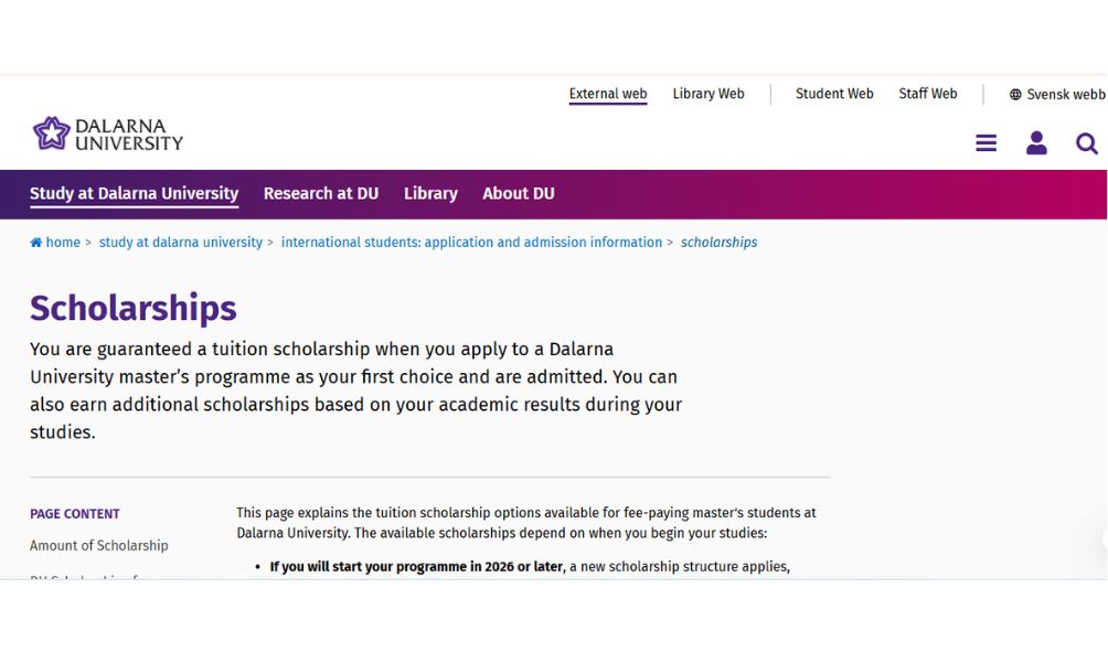 Dalarna University Scholarships