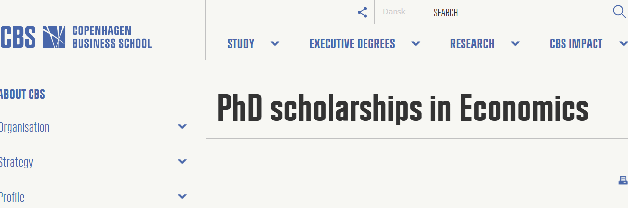 CBS 2025 PhD Scholarships in Economics