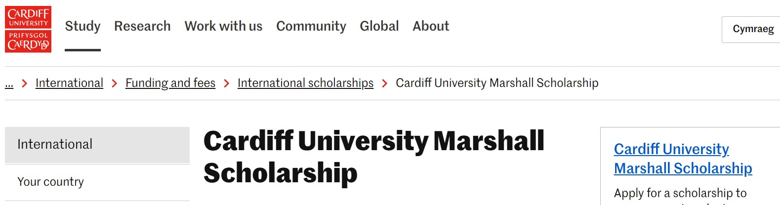 Cardiff University Marshall Scholarship 2026