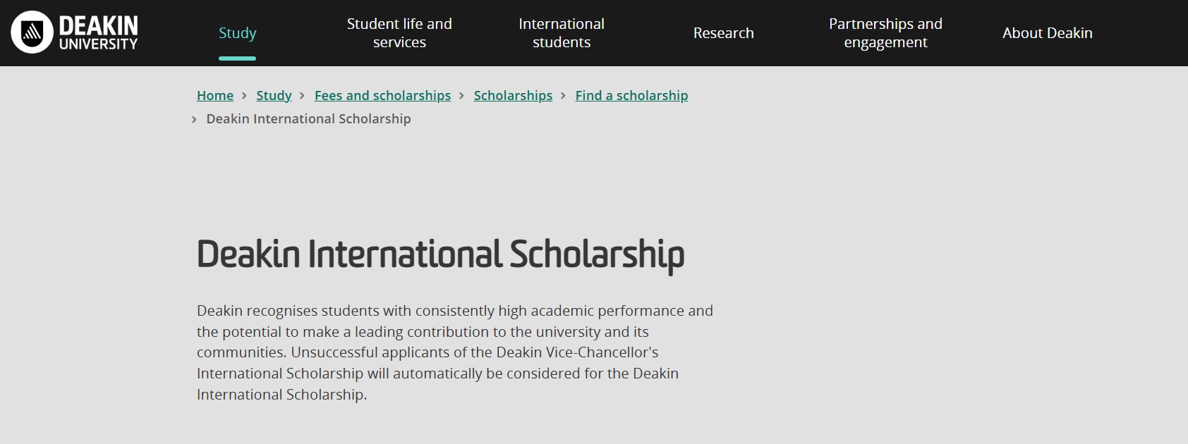 Deakin International Scholarship 2025