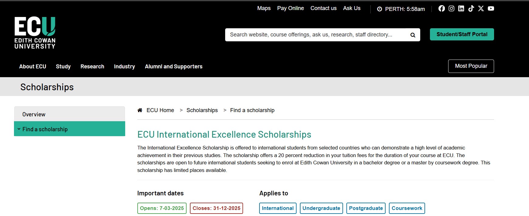 ECU International Excellence Scholarships