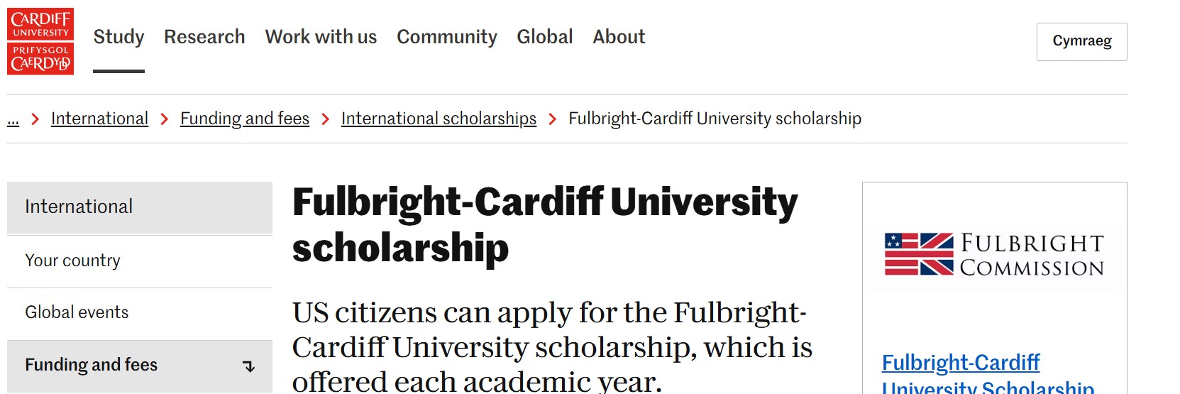 Fulbright-Cardiff University Scholarship 2025
