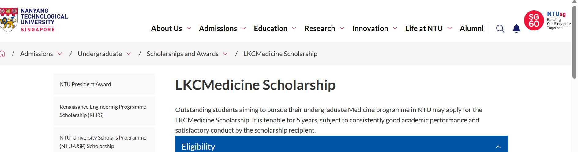 LKCMedicine Scholarship 2025 at NTU Singapore 