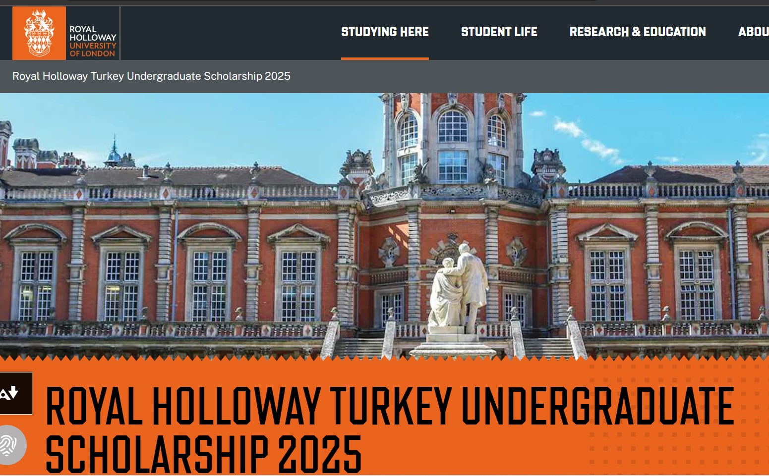 Royal Holloway Turkey Undergraduate Scholarship 2025