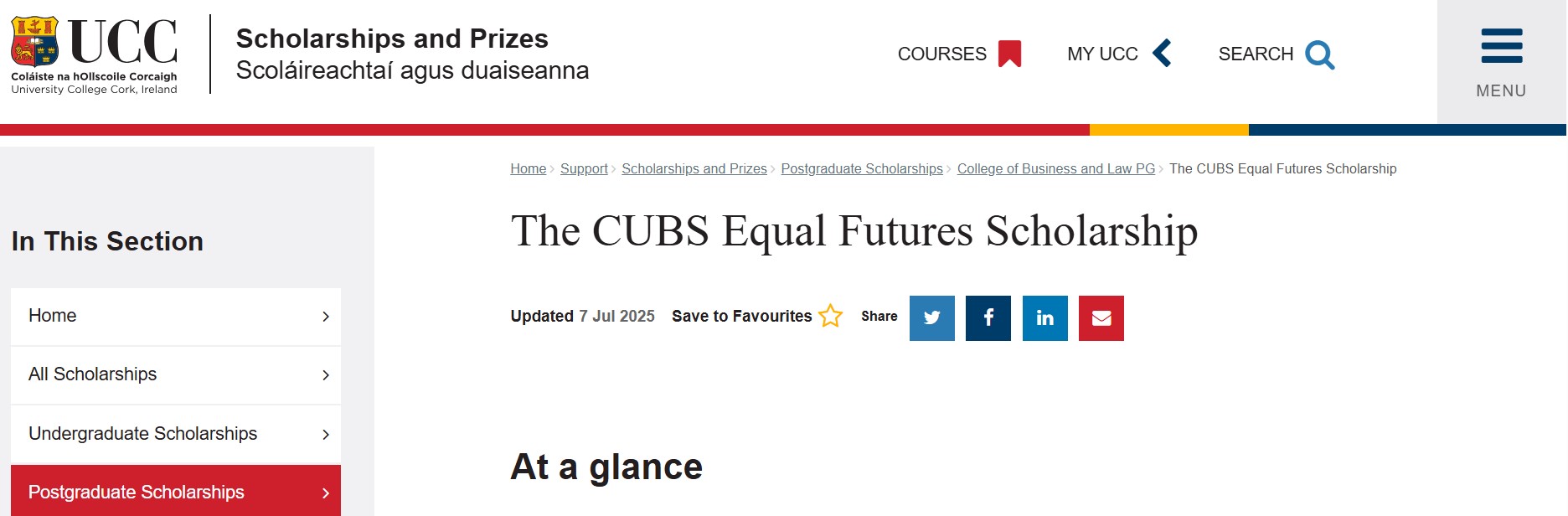 UCC The CUBS Equal Futures Scholarship 2025