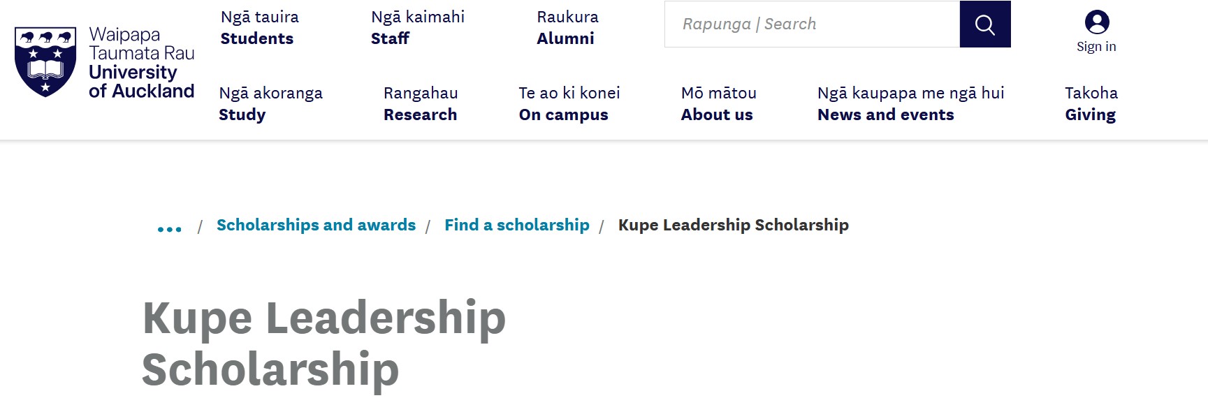 University of Auckland Kupe Leadership Scholarship 2025