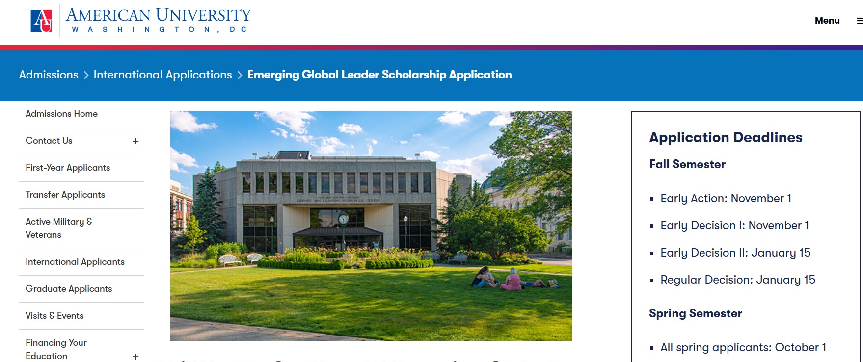 2026 American University Emerging Global Leaders Scholarship