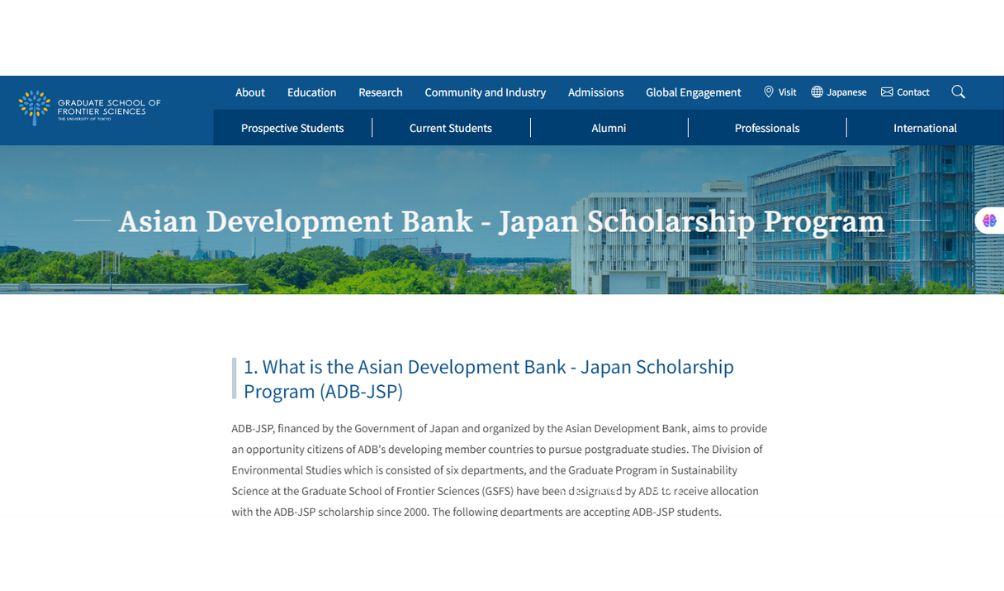 University of Tokyo ADB Japan Scholarship