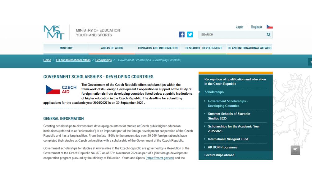 Czech Government Scholarships 