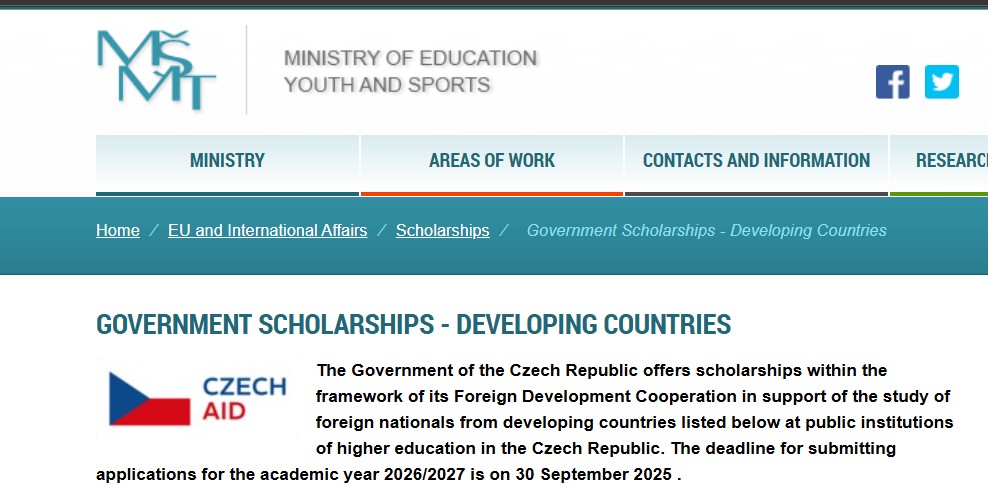 Government of Czech Republic Scholarship 2026