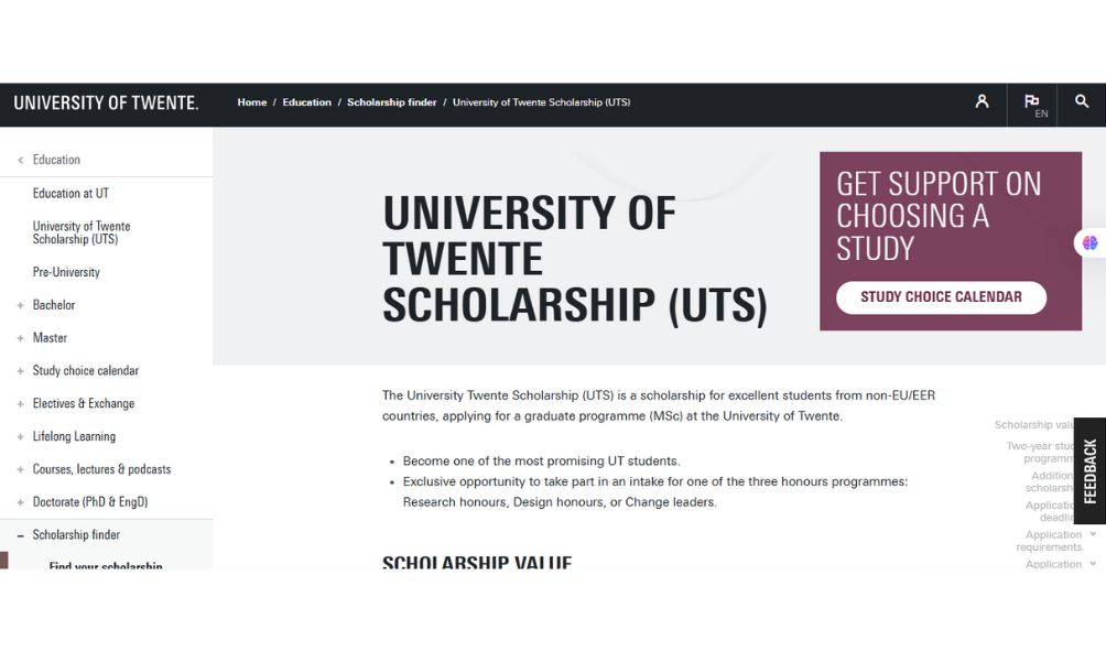 University of Twente Scholarship 