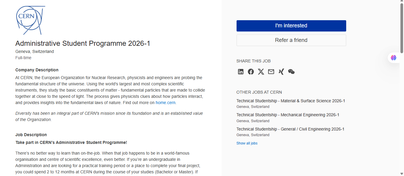 CERN Administrative Student Program