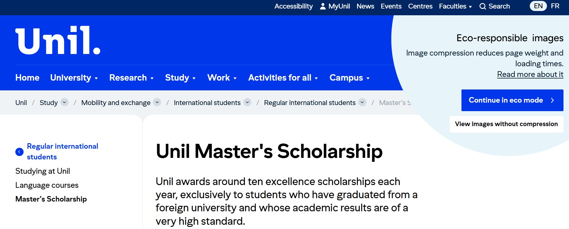 UNIL Master's Scholarship 2027