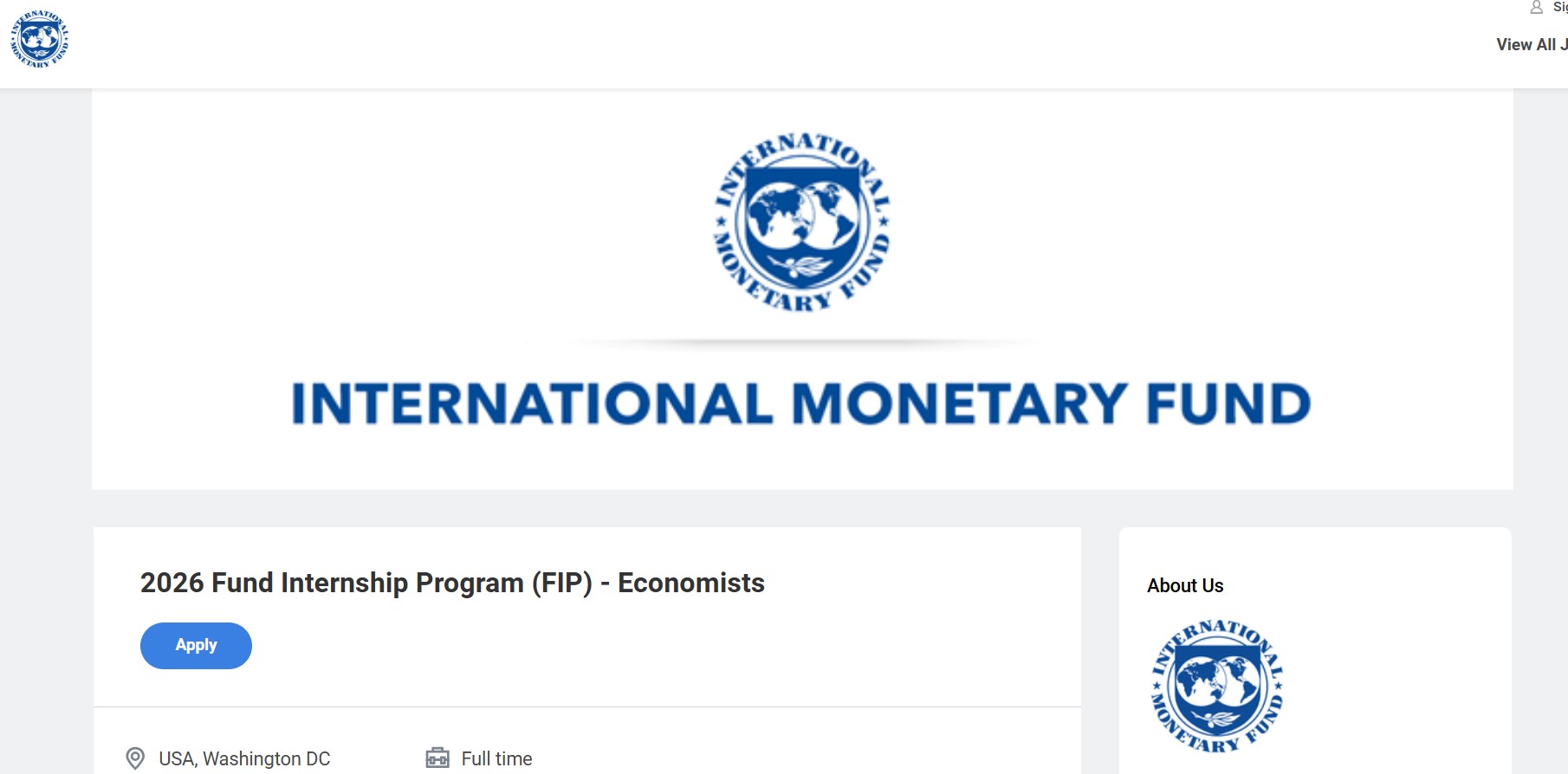 2026 International Monetary Fund (IMF) Internship Program